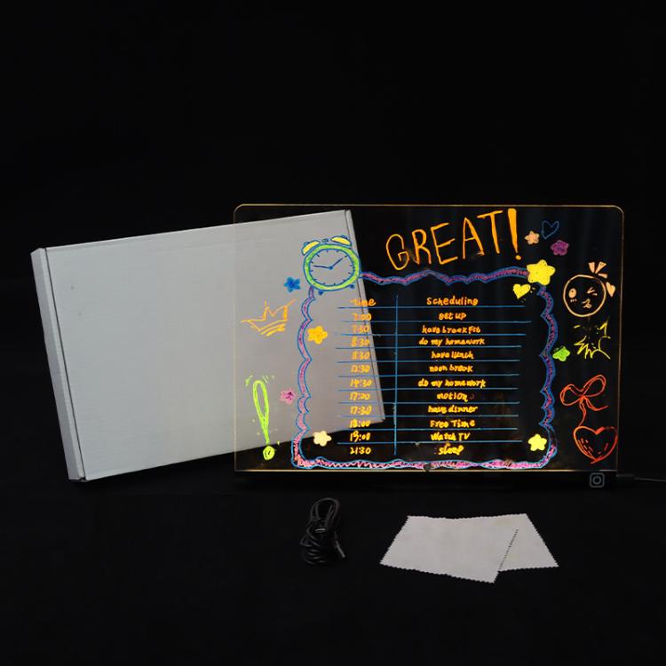 Bacheca luminosa trasparente in acrilico, cancellabile e fluorescente, con scritte a messaggio variabile., RGB 15x15cm, RGB 20x20cm, RGB 30x20cm, RGB 35x26cm, LED 35x26cm