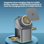 Supporto girevole 3 in 1 in metallo con base magnetica per ricarica wireless