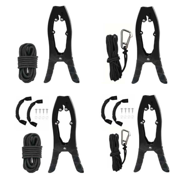 Morsetto di ancoraggio autobloccante in acciaio inox per canoa/kayak con ganasce dentate, Black, Black + Metal Buckle, Black + Kayak Handrail, Black + Metal Buckle + Kayak Handrail