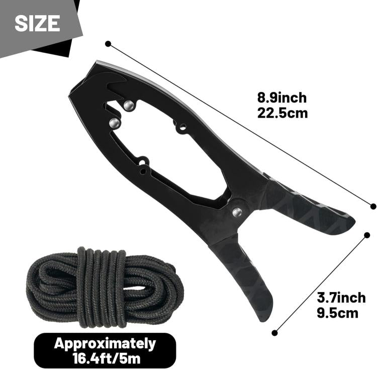 Morsetto di ancoraggio autobloccante in acciaio inox per canoa/kayak con ganasce dentate, Black, Black + Metal Buckle, Black + Kayak Handrail, Black + Metal Buckle + Kayak Handrail