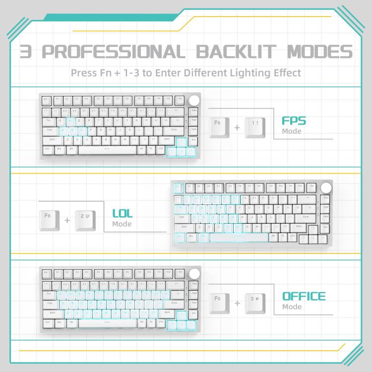 Ajazz AK820 Hot Swappable Wired Mechanical Keyboard With Light, Green Switch Ice Blue Light White, Red Switch White Light Black, AS Red Switch White Light Gray White, HP Switch White Light White Gray, Sea Salt Switch RGB Purple White Blue              ...
