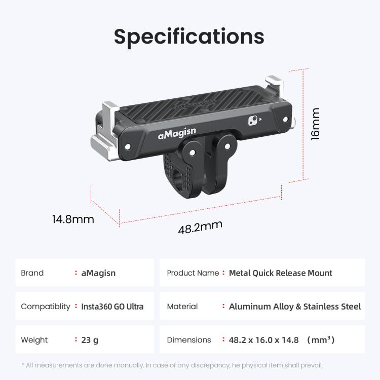 Adattatore magnetico sgancio rapido per Insta360 Go Ultra