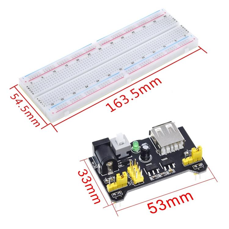 MB-102 Breadboard a 830 fori + Modulo di alimentazione + 65 cavi per breadboard