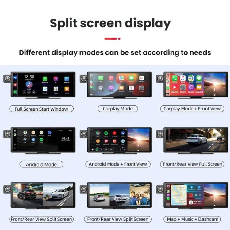 CarPlay con controllo vocale e dashcam a doppia telecamera con schermo diviso, Front Camera + Interior View, With Rear View Camera
