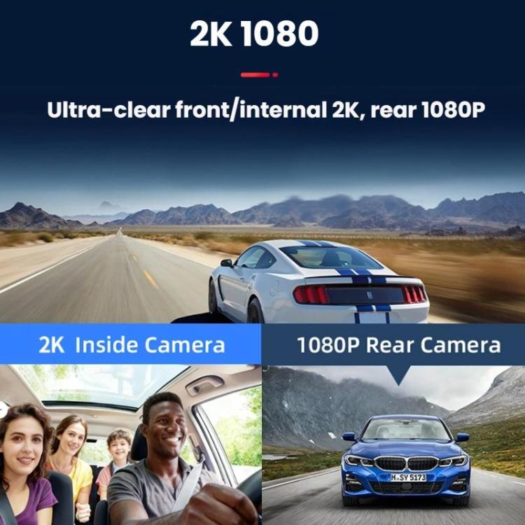 CarPlay con controllo vocale e dashcam a doppia telecamera con schermo diviso, Front Camera + Interior View, With Rear View Camera