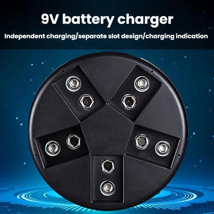 SK-C705M3 Caricabatterie intelligente a 5 slot per batterie da 9 V, base di ricarica USB per batterie Ni-MH