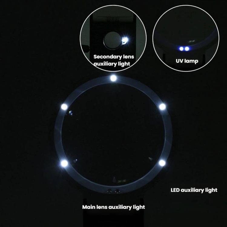 Lente d'ingrandimento da tavolo pieghevole a LED per la lettura e l'identificazione di gioielli antichi., 80mm 6X / 25X, 90mm 5X / 25X, 110mm 3.5X / 25X