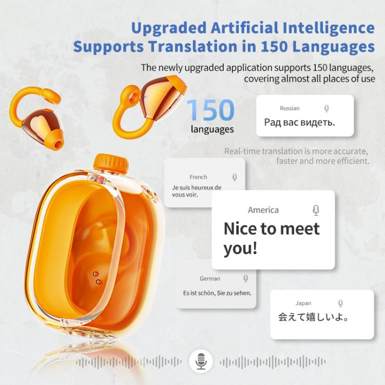 150 lingue Traduzione AI Auricolari Bluetooth wireless con clip auricolare