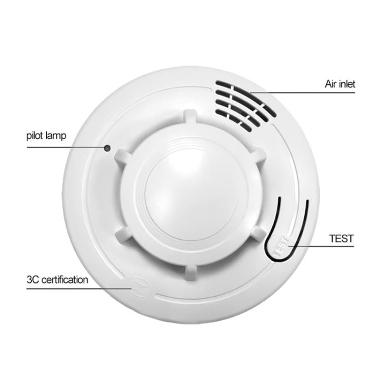 Rilevatore di fumo HD-001 per uso domestico, allarme sonoro e luminoso.