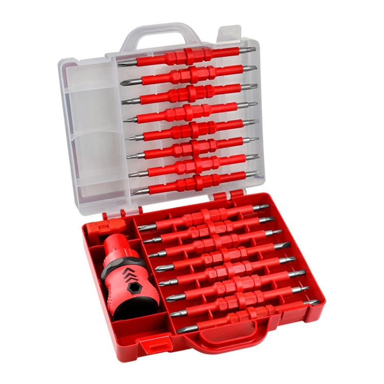 Set di attrezzi per riparazioni 34 in 1 con cacciavite a cricchetto rivestito in gomma., 34 in 1