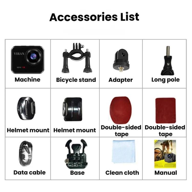 VIRAN Mini V8 Action Camera HD 1080P impermeabile IP67