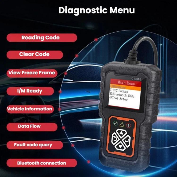 Scanner diagnostico per auto OBD 2 con display a colori per il rilevamento dei guasti., CY3001