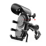 Supporto per telefono da moto con ricarica wireless, parasole e blocco antifurto, rotazione a 360 gradi, compatibile con fotocamera., Handbar Version, Mirror Version