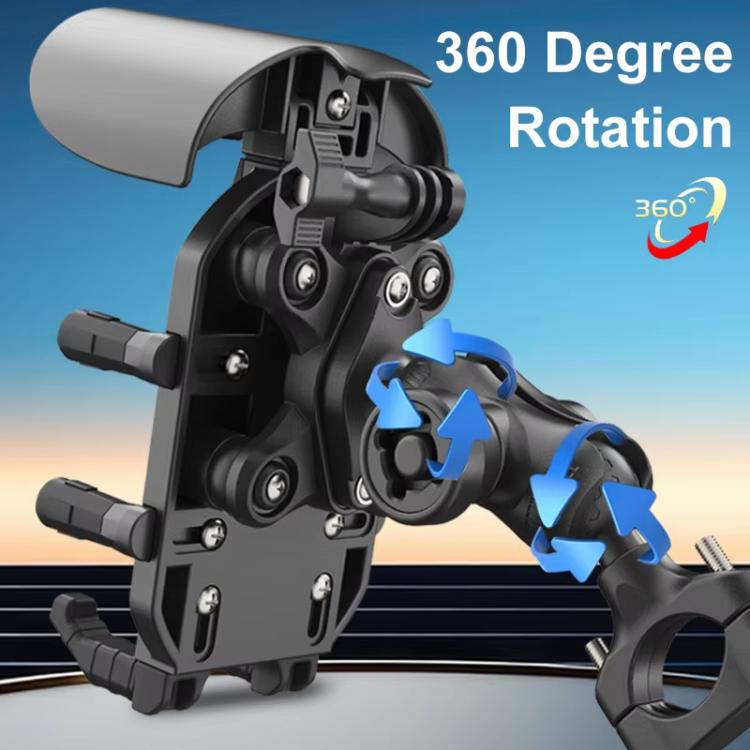 Supporto per telefono da moto con ricarica wireless, parasole e blocco antifurto, rotazione a 360 gradi, compatibile con fotocamera., Handbar Version, Mirror Version