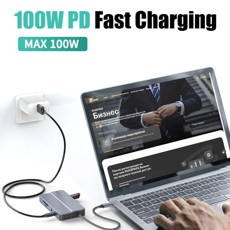 10-In-1 USB-C/Type-C Hub With 100W Power Delivery, HDMI 4K 30Hz, USB 3.0/2.0 Ports, SD/TF Card Reader, 100Mbps Ethernet & Audio Jack, 10 In 1