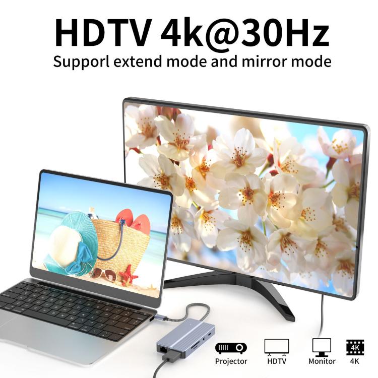Hub USB-C 10 in 1 con Power Delivery 100W e HDMI 4K 30Hz
