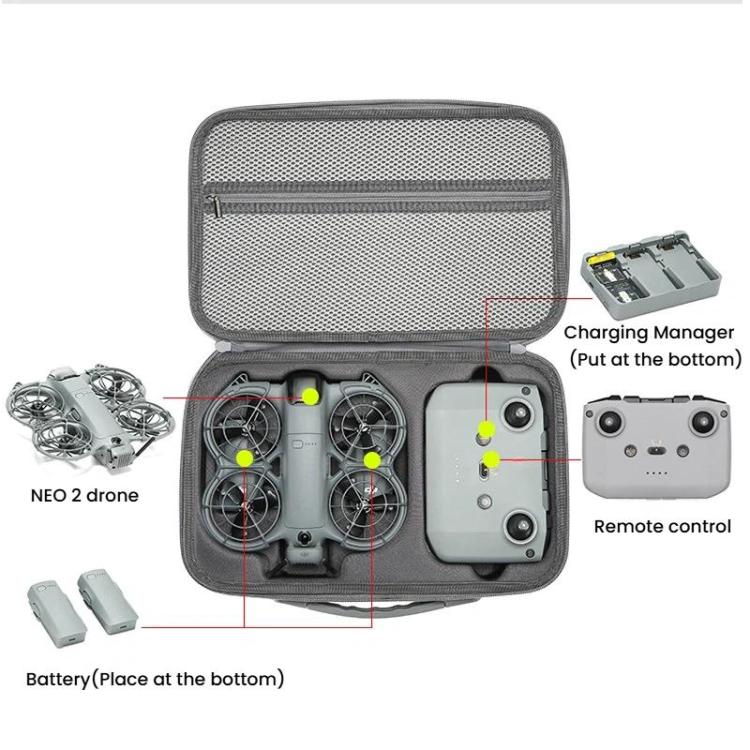 Custodia rigida Fly More Combo per DJI Neo 2, borsa a tracolla sagomata su misura., Mini Black, Fly More Combo Gray