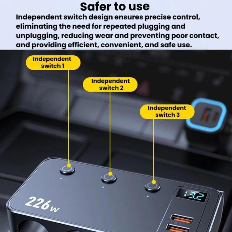 226W 3 in 1 Accendisigari per auto Display digitale Caricabatterie per auto a ricarica rapida PD, C33