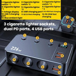 226W 3 in 1 Accendisigari per auto Display digitale Caricabatterie per auto a ricarica rapida PD, C33