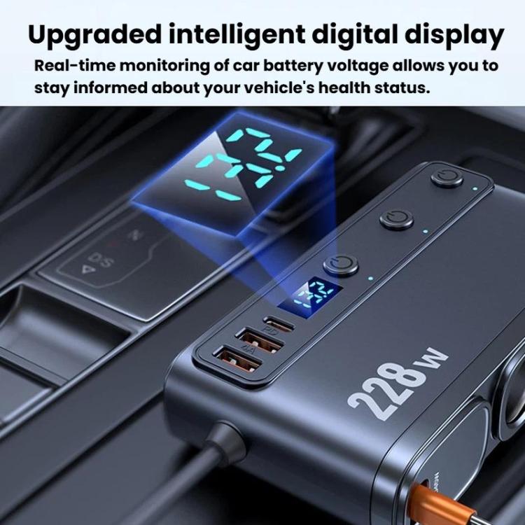 Cavo retrattile per accendisigari da auto da 228 W, caricabatterie da auto 3 in 1 a ricarica rapida con interruttori indipendenti., C35L