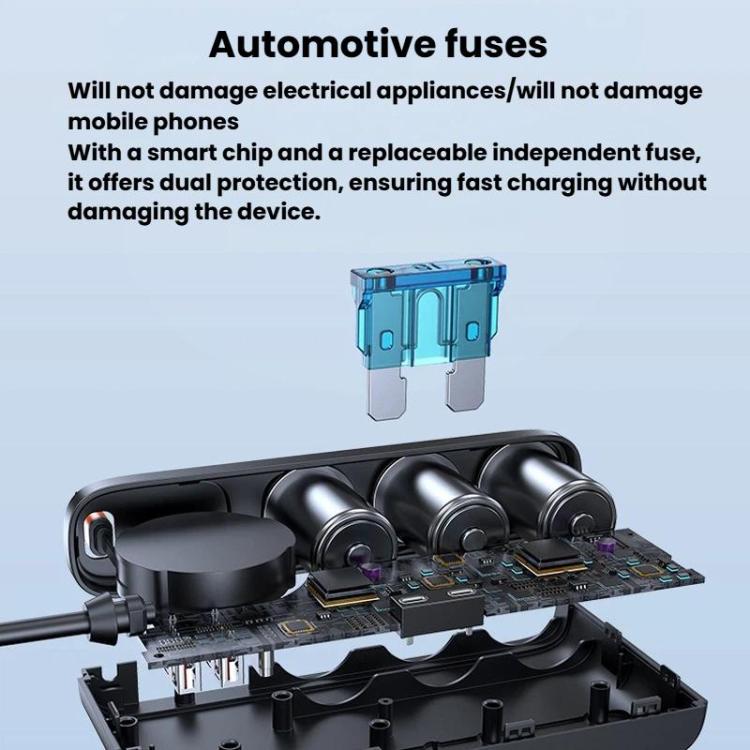 Cavo retrattile per accendisigari da auto da 228 W, caricabatterie da auto 3 in 1 a ricarica rapida con interruttori indipendenti., C35L