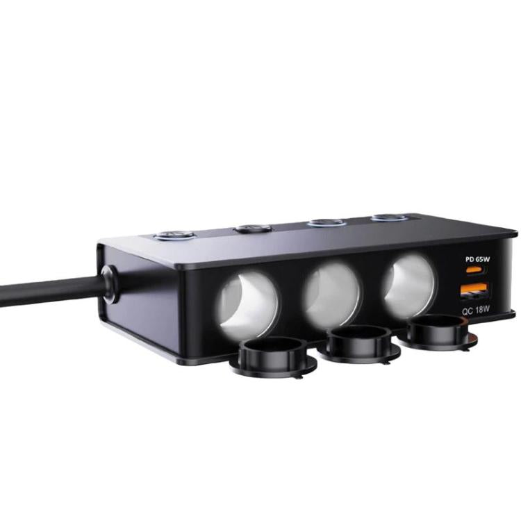 Caricabatterie 3 in 1 per auto con accendisigari, interruttori, display di tensione e porte multiple., TR51