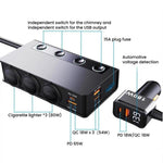 Caricabatterie 3 in 1 per auto con accendisigari, interruttori, display di tensione e porte multiple., TR51