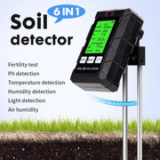 Tester per terreno 6 in 1: rileva fertilità, pH, temperatura, umidità, luce e umidità dell'aria.