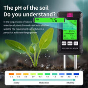 Tester per terreno 6 in 1: rileva fertilità, pH, temperatura, umidità, luce e umidità dell'aria.