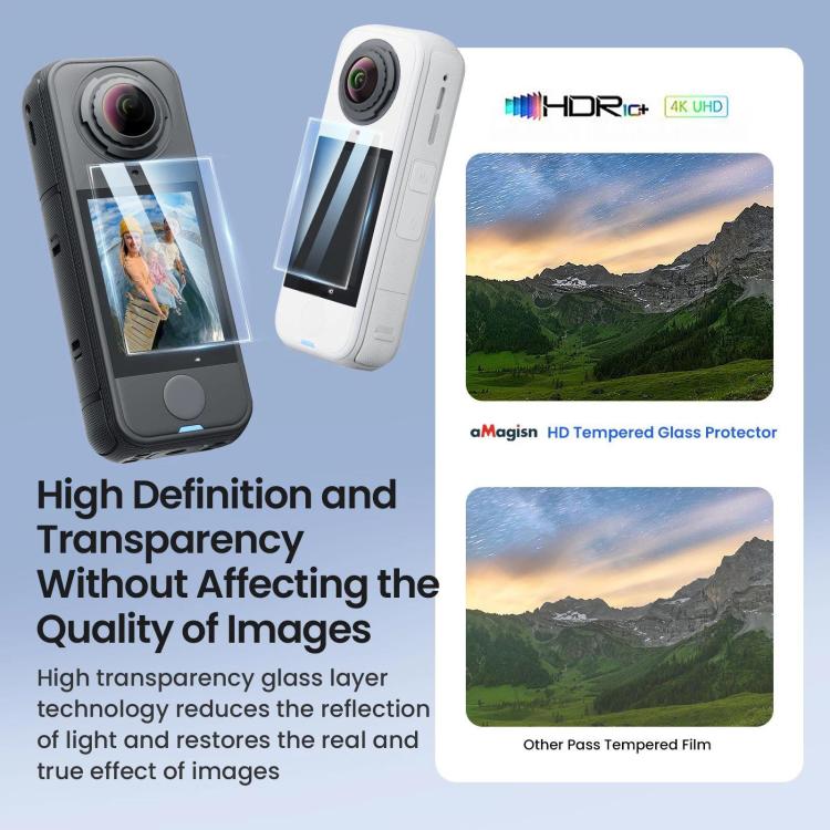 Pellicola protettiva in vetro temperato aMagins per Insta360 X4 Air, HD, antigraffio, durezza 9H., 1 Set, 2 Sets