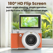 Fotocamera digitale con schermo ribaltabile 5K, doppia lente e funzione bellezza.