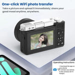 Fotocamera digitale con schermo ribaltabile 5K, doppia lente e funzione bellezza.