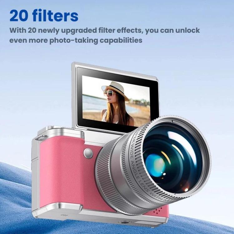 Fotocamera digitale con schermo ribaltabile 5K, doppia lente e funzione bellezza.