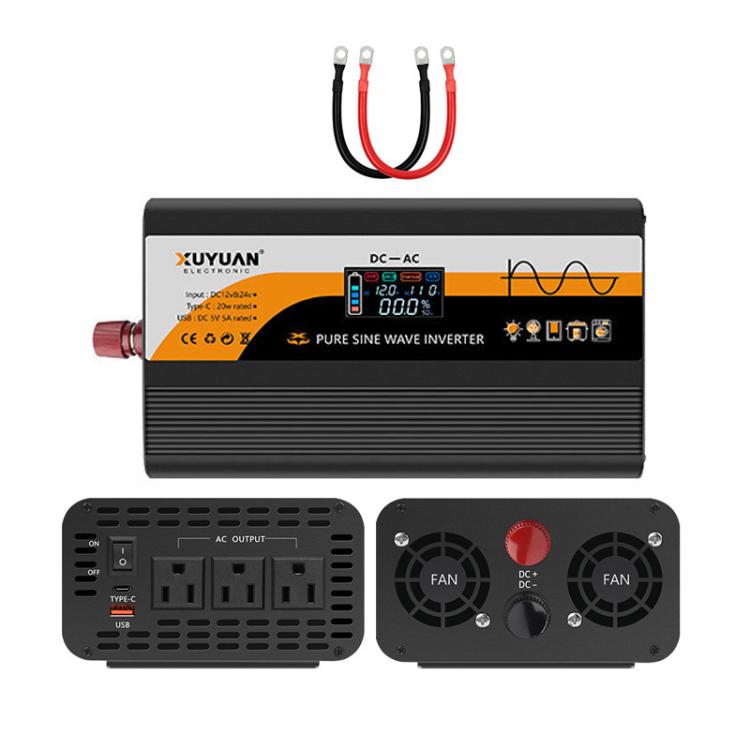 Inverter di potenza a onda sinusoidale pura XUYUAN da 12V/24V a 110V con spina USA, 800W Black, 1400W Black, 2000W Black, 3000W Black, 3600W Black, 4000W Black, 800W Red, 1400W Red, 2000W Red, 3000W Red