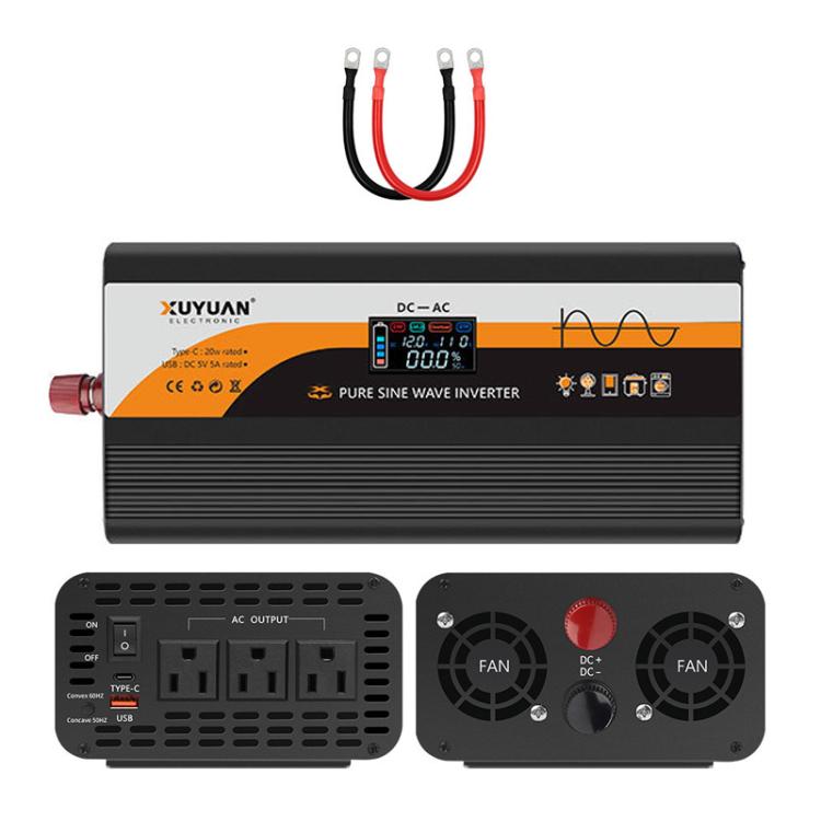 Inverter di potenza a onda sinusoidale pura XUYUAN da 12V/24V a 110V con spina USA, 800W Black, 1400W Black, 2000W Black, 3000W Black, 3600W Black, 4000W Black, 800W Red, 1400W Red, 2000W Red, 3000W Red