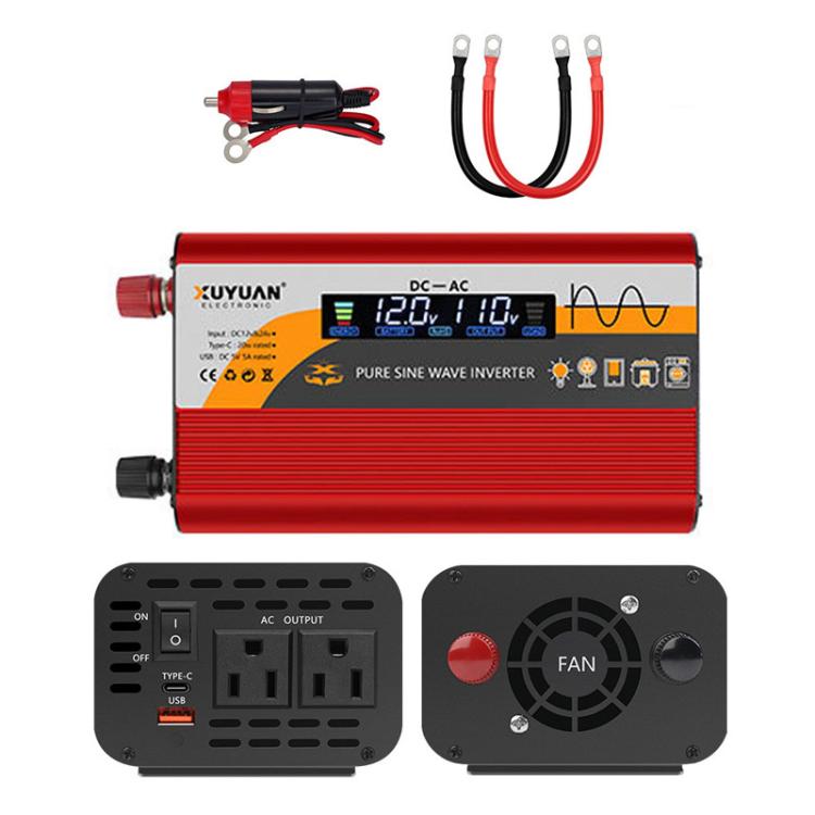 Inverter di potenza a onda sinusoidale pura XUYUAN da 12V/24V a 110V con spina USA, 800W Black, 1400W Black, 2000W Black, 3000W Black, 3600W Black, 4000W Black, 800W Red, 1400W Red, 2000W Red, 3000W Red