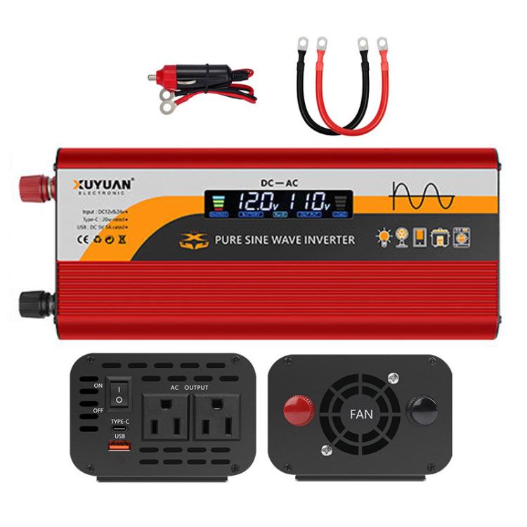 Inverter di potenza a onda sinusoidale pura XUYUAN da 12V/24V a 110V con spina USA, 800W Black, 1400W Black, 2000W Black, 3000W Black, 3600W Black, 4000W Black, 800W Red, 1400W Red, 2000W Red, 3000W Red
