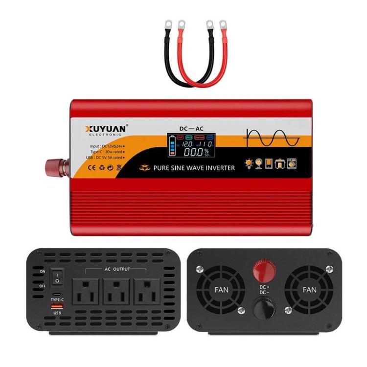 Inverter di potenza a onda sinusoidale pura XUYUAN da 12V/24V a 110V con spina USA, 800W Black, 1400W Black, 2000W Black, 3000W Black, 3600W Black, 4000W Black, 800W Red, 1400W Red, 2000W Red, 3000W Red