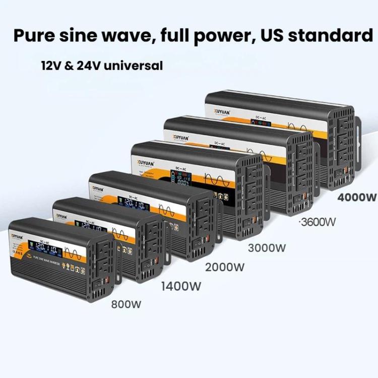 Inverter di potenza a onda sinusoidale pura XUYUAN da 12V/24V a 110V con spina USA, 800W Black, 1400W Black, 2000W Black, 3000W Black, 3600W Black, 4000W Black, 800W Red, 1400W Red, 2000W Red, 3000W Red