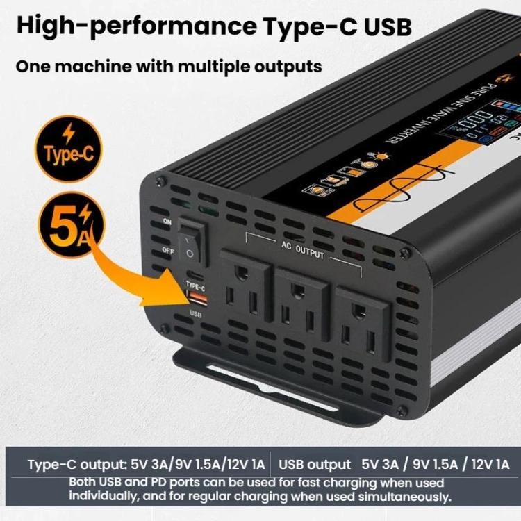 Inverter di potenza a onda sinusoidale pura XUYUAN da 12V/24V a 110V con spina USA, 800W Black, 1400W Black, 2000W Black, 3000W Black, 3600W Black, 4000W Black, 800W Red, 1400W Red, 2000W Red, 3000W Red