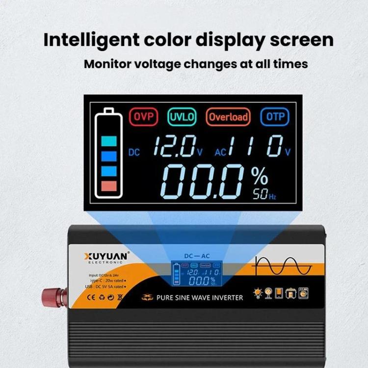 Inverter di potenza a onda sinusoidale pura XUYUAN da 12V/24V a 110V con spina USA, 800W Black, 1400W Black, 2000W Black, 3000W Black, 3600W Black, 4000W Black, 800W Red, 1400W Red, 2000W Red, 3000W Red