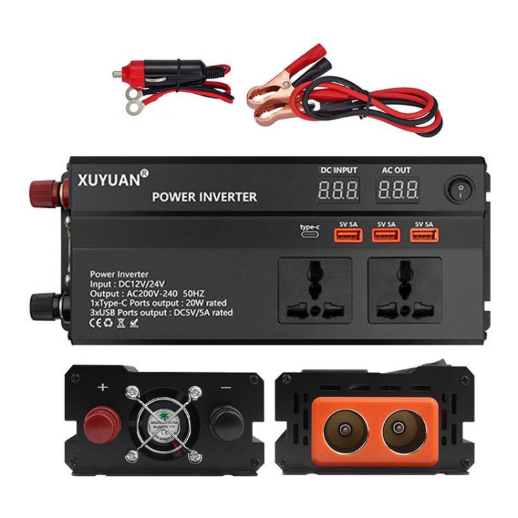 Convertitore di potenza per auto XUYUAN da 12V/24V a 220V con display a LED., 600W, 1200W, 2000W