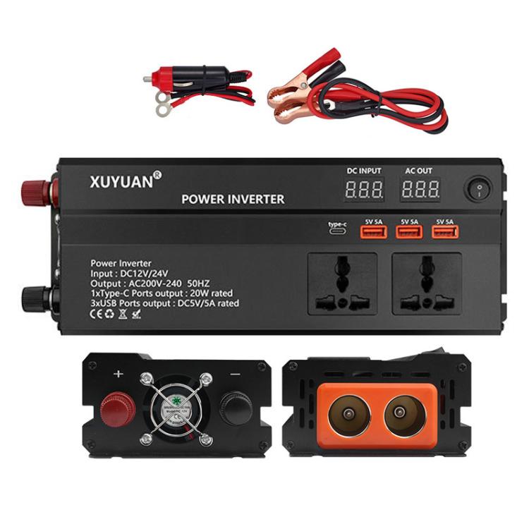 Convertitore di potenza per auto XUYUAN da 12V/24V a 220V con display a LED., 600W, 1200W, 2000W