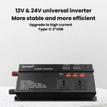 Convertitore di potenza per auto XUYUAN da 12V/24V a 220V con display a LED., 600W, 1200W, 2000W