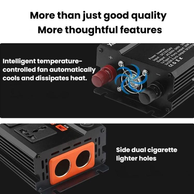 Convertitore di potenza per auto XUYUAN da 12V/24V a 220V con display a LED., 600W, 1200W, 2000W