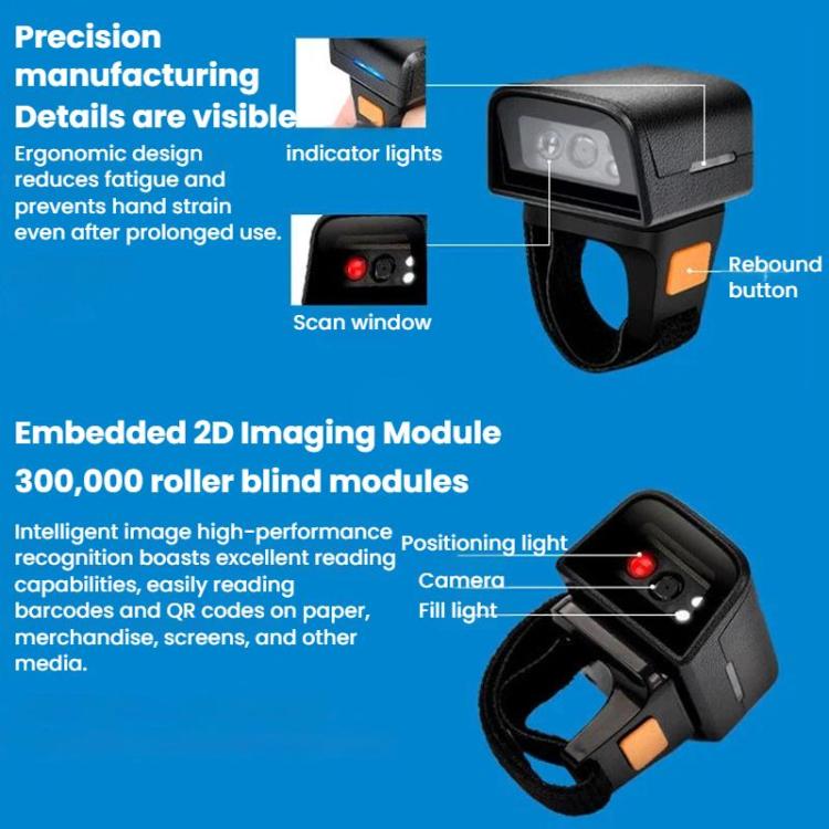 Scanner Bluetooth ad anello 2D, mini scanner di codici a barre wireless per la logistica di magazzino., Z01D