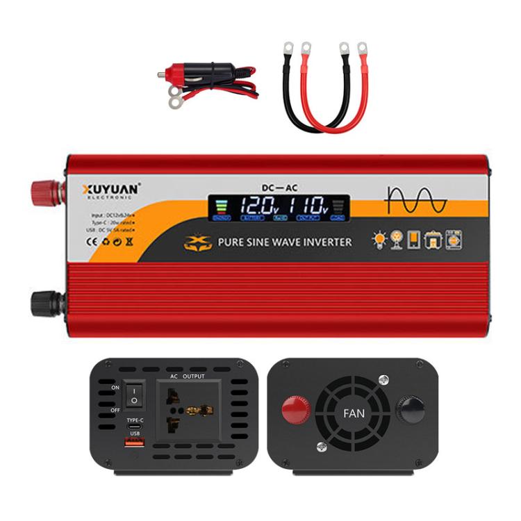 Convertitore di potenza universale per auto a onda sinusoidale pura da 12V/24V a 220V, 800W Black, 1400W Black, 2000W Black, 3000W Black, 3600W Black, 4000W Black, 800W Red, 1400W Red, 2000W Red, 3000W Red
