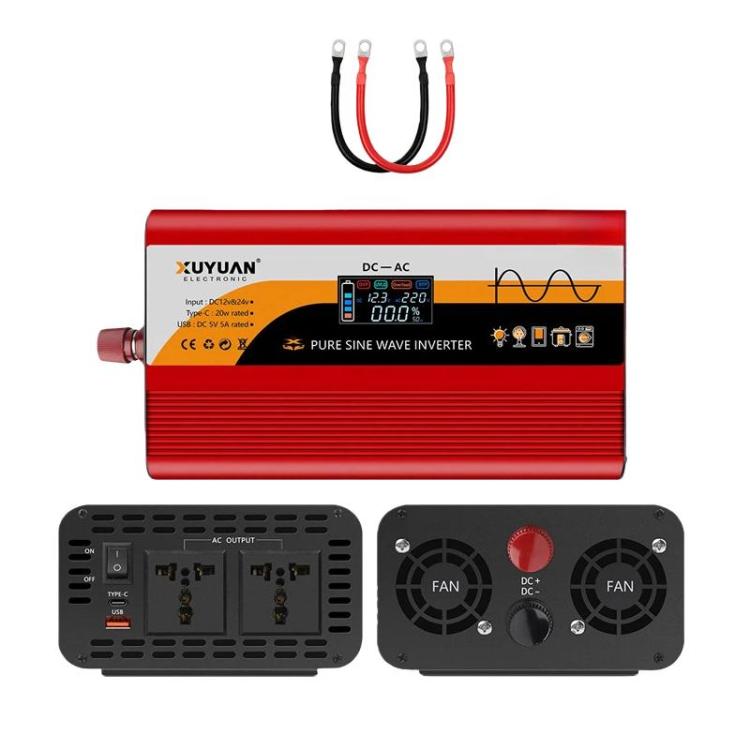 Convertitore di potenza universale per auto a onda sinusoidale pura da 12V/24V a 220V, 800W Black, 1400W Black, 2000W Black, 3000W Black, 3600W Black, 4000W Black, 800W Red, 1400W Red, 2000W Red, 3000W Red