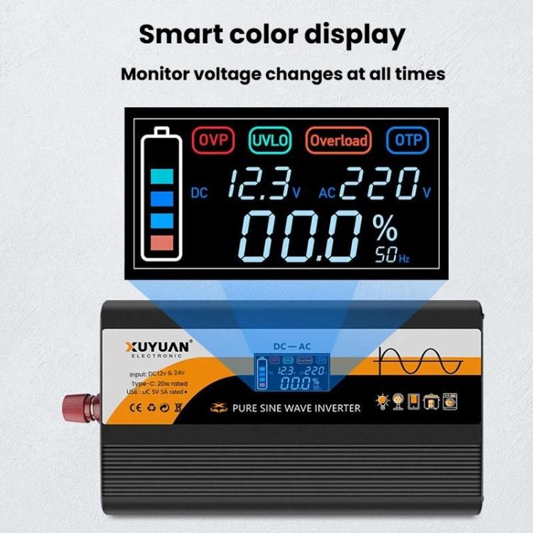 Convertitore di potenza universale per auto a onda sinusoidale pura da 12V/24V a 220V, 800W Black, 1400W Black, 2000W Black, 3000W Black, 3600W Black, 4000W Black, 800W Red, 1400W Red, 2000W Red, 3000W Red