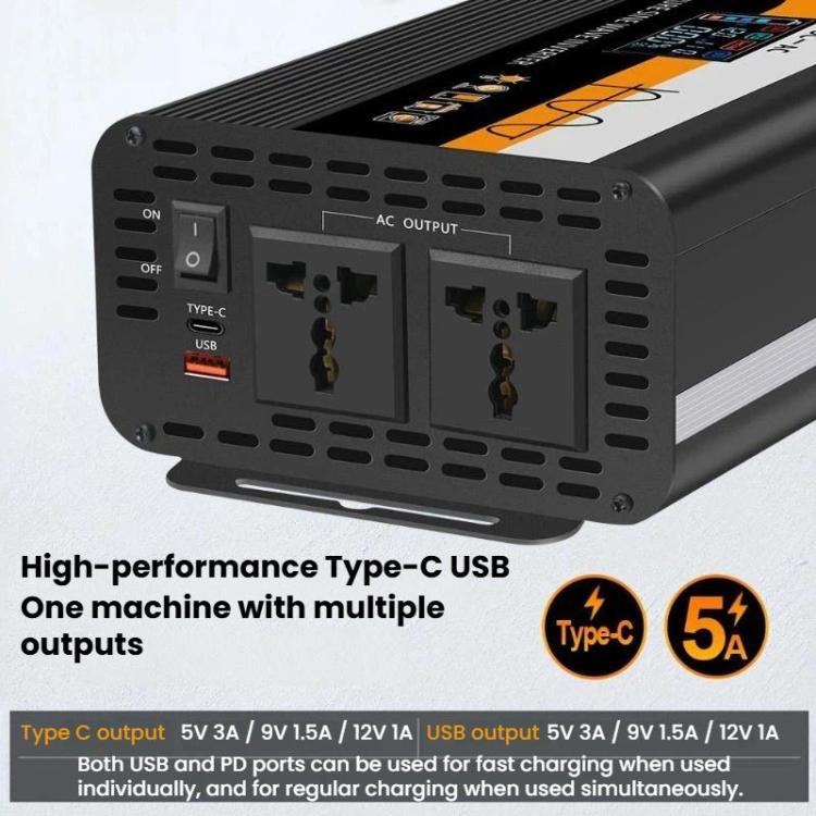 Convertitore di potenza universale per auto a onda sinusoidale pura da 12V/24V a 220V, 800W Black, 1400W Black, 2000W Black, 3000W Black, 3600W Black, 4000W Black, 800W Red, 1400W Red, 2000W Red, 3000W Red